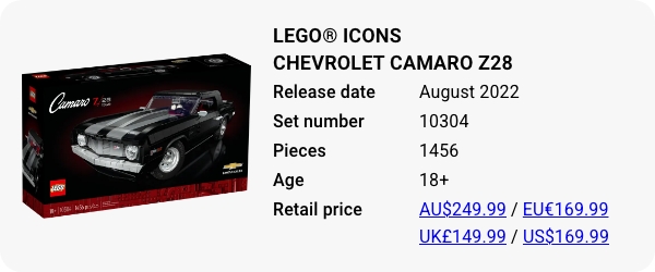 10304 LEGO Icons Chevrolet Camaro Z28 Retiring LEGO Sets 2024 Brick Banter