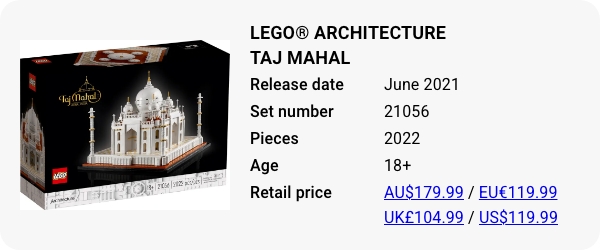 21056 LEGO Architecture Taj Mahal Retiring LEGO Sets 2024 Brick Banter