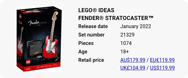 21329 LEGO® Ideas Fender® Stratocaster™ Retiring LEGO Sets 2024 Brick Banter