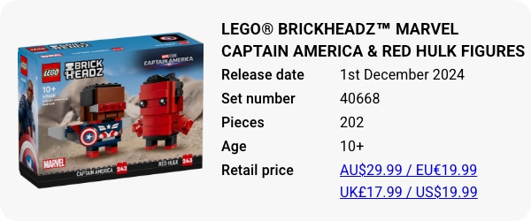 LEGO® BrickHeadz™ Marvel Captain America & Red Hulk Figures 40668 December 2024 W