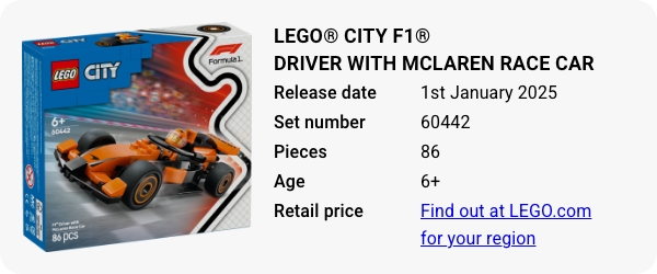 LEGO® City F1® Driver with McLaren Race Car 60442 January 2025 - W