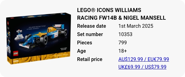 LEGO® Icons Williams Racing FW14B & Nigel Mansell 10353 March 2025 - W