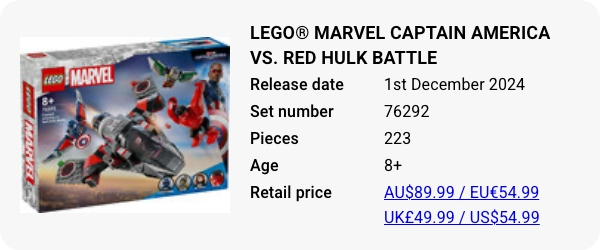 LEGO® Marvel Captain America vs. Red Hulk Battle 76292 December 2024 W