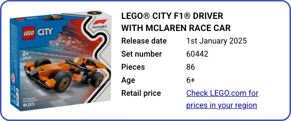 LEGO® City F1® Driver with McLaren Race Car 60442 January 2025 - B