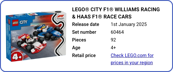 LEGO® City F1® Williams Racing & Haas F1® Race Cars 60464 January 2025 - B