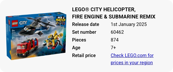 LEGO® City Helicopter, Fire Engine & Submarine Remix 60462 January 2025 - W