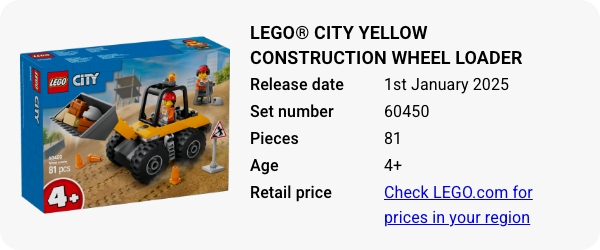 LEGO® City Yellow Construction Wheel Loader 60450 January 2025 - W