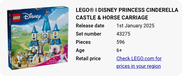 LEGO® ǀ Disney Princess Cinderella’s Castle & Horse Carriage 43275 January 2025 - W