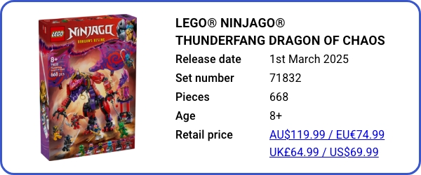 LEGO NINJAGO Thunderfang Dragon of Chaos 71832 - March 2025