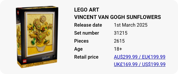 LEGO Art Vincent Van Gogh Sunflowers 31215 March 2025 - W