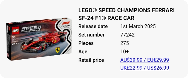 LEGO® Speed Champions Ferrari SF-24 F1® Race Car 77242 March 2025