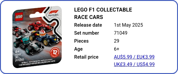 71049 LEGO F1 Collectable Race Cars May 2025 - B