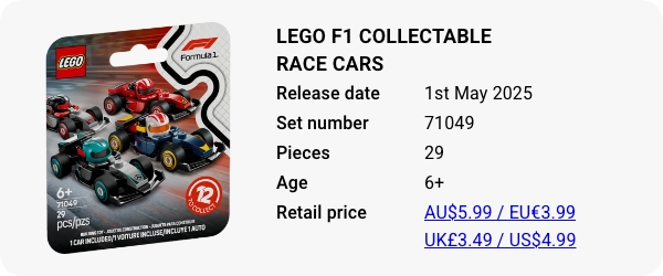 71049 LEGO F1 Collectable Race Cars May 2025 - W