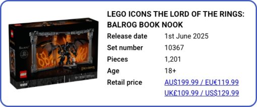 10367 LEGO Icons The Lord of the Rings- Balrog Book Nook June 2025 - B