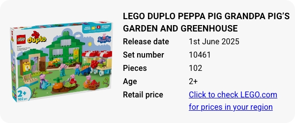 10461 LEGO DUPLO Peppa Pig Grandpa Pig’s Garden and Greenhouse June 2025