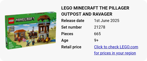 21278 LEGO Minecraft The Pillager Outpost and Ravager June 2025
