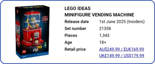 21358 LEGO Ideas Minifigure Vending Machine June 2025 B