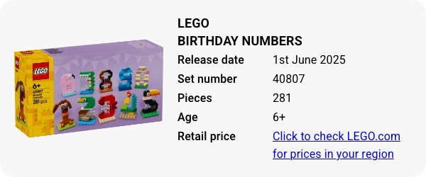 40807 LEGO Birthday Numbers June 2025