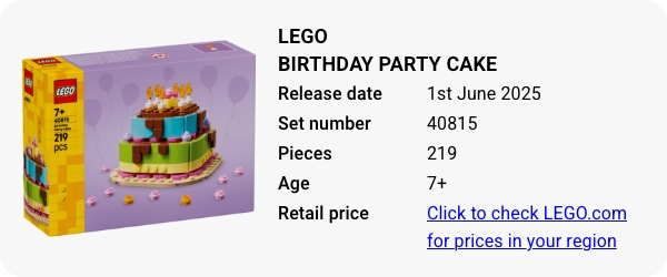 40815 LEGO Birthday Party Cake June 2025