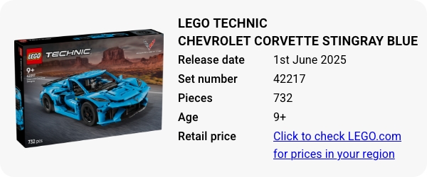 42217 LEGO Technic Chevrolet Corvette Stingray Blue June 2025