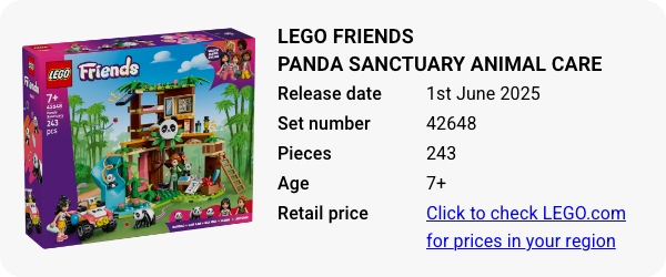 42648 LEGO Friends Panda Sanctuary Animal Care June 2025