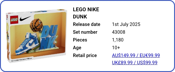 43008 LEGO Nike Dunk July 2025