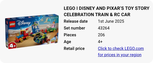 43264 LEGO ǀ Disney and Pixar’s Toy Story Celebration Train & RC Car June 2025