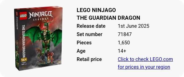 71847 LEGO NINJAGO The Guardian Dragon June 2025