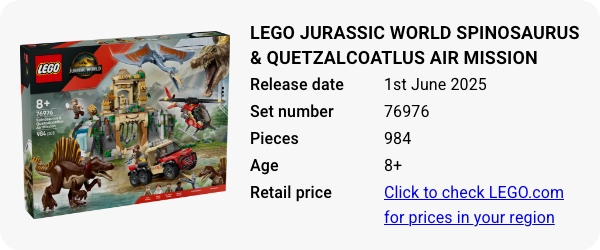 76976 LEGO Jurassic World Spinosaurus & Quetzalcoatlus Air Mission June 2025