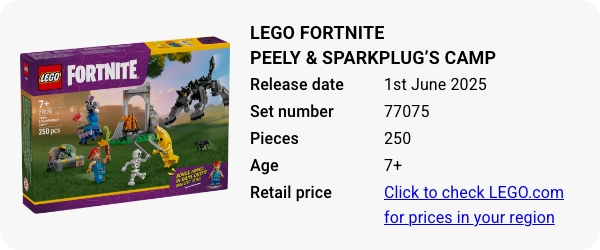 77075 LEGO Fortnite Peely & Sparkplug’s Camp June 2025