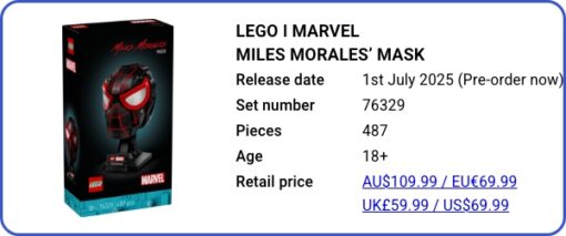 76329 - LEGO Marvel Miles Morales Mask July 2025