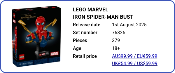 LEGO Marvel Iron Spider-Man Bust 76326 August 2025