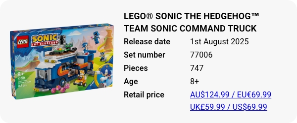 77006 LEGO® Sonic the Hedgehog™ Team Sonic Command Truck August 2025