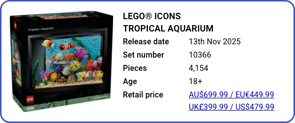 10366 LEGO Icons Tropical Aquarium prices and release date