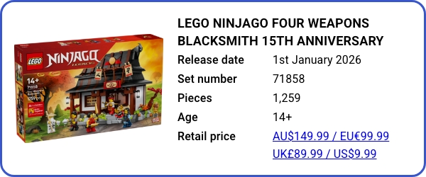 71858 LEGO NINJAGO Four Weapons Blacksmith 15th Anniversary