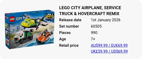 LEGO 60505 - LEGO City Airplane, Service Truck & Hovercraft Remix