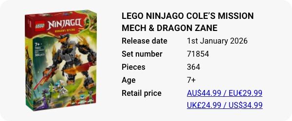 LEGO 71854 - LEGO NINJAGO Cole’s Mission Mech & Dragon Zane
