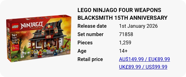 LEGO 71858 - LEGO NINJAGO Four Weapons Blacksmith 15th Anniversary