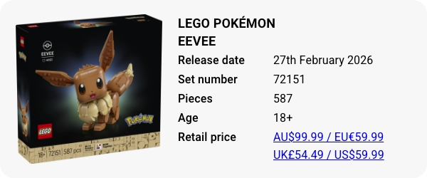 72151 - LEGO Pokémon Eevee - price australia USA america europe britian