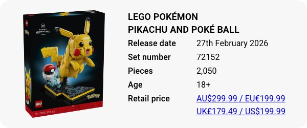 72152 - LEGO Pokémon Pikachu and Poké Ball - price australia USA america europe britian