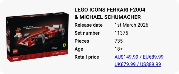11375 LEGO Icons Ferrari F2004 & Michael Schumacher W