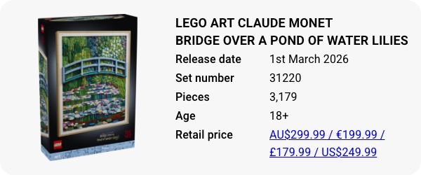 31220 LEGO Art Claude Monet Bridge over a Pond of Water Lilies