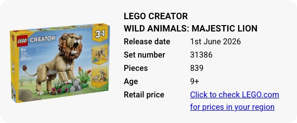 31386 LEGO Creator Wild Animals- Majestic Lion