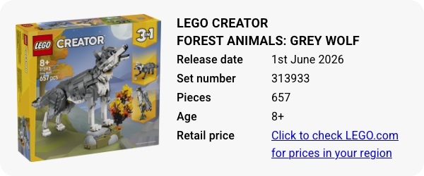 31393 LEGO Creator Forest Animals- Grey Wolf