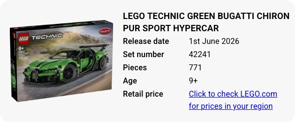 42241 LEGO Technic Green Bugatti Chiron Pur Sport Hypercar