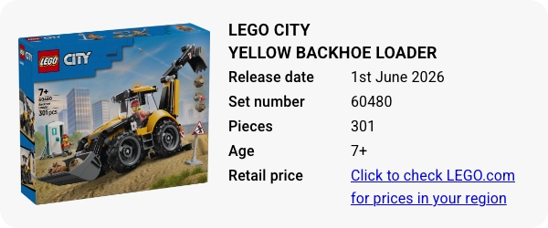 60480 LEGO City Yellow Backhoe Loader