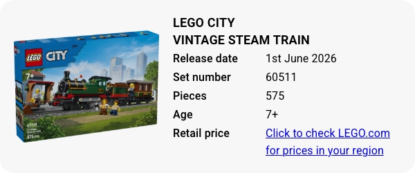 60511 LEGO City Vintage Steam Train