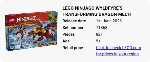 71868 LEGO NINJAGO Wyldfyre's Transforming Dragon Mech