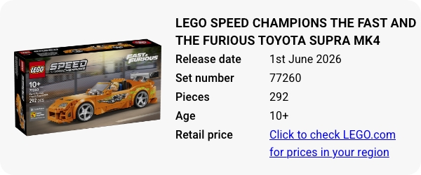 77260 LEGO Speed Champions The Fast and The Furious Toyota Supra MK4