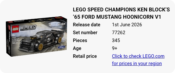 77262 LEGO Speed Champions Ken Block’s ’65 Ford Mustang Hoonicorn V1